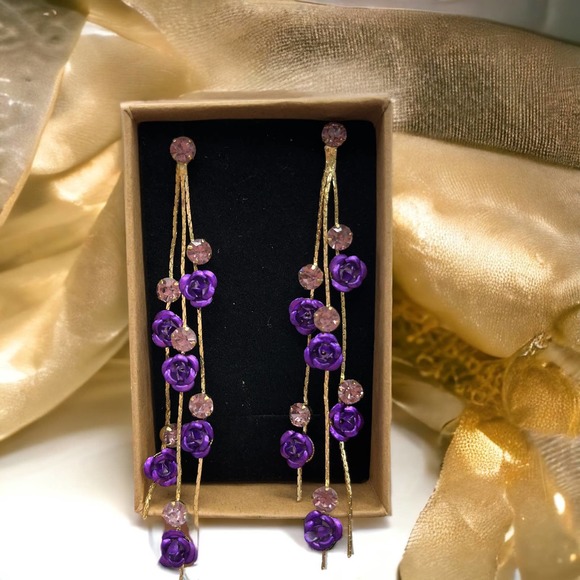 Speak Now Purple Rose Dangle Earrings Statement Eras Tour Swiftie Gift Box NEW - Picture 3 of 6